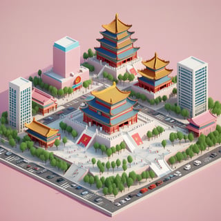 cute 3D isometric model of beijing city | blender render engine niji 5 style expressive,3d isometric,3d style,