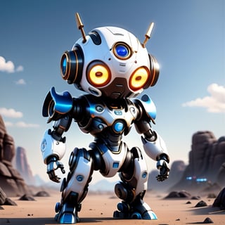 centered, ((solo)), digital art, full body, | cute of Cyclops robot ,3d, Pixar render, unreal engine cinematic smooth, intricate detail, cinematic, chibi, black and blue sky futuristic, neon lights, | (white background:1.2), | (symetrical), glowing eyes,Monster,mecha