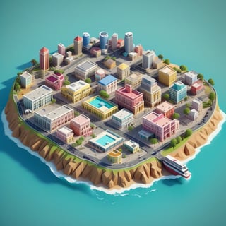 cute 3D isometric model of cape town city | blender render engine niji 5 style expressive,3d isometric,3d style,