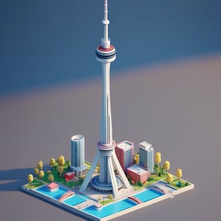 cute 3D isometric model of cn tower | blender render engine niji 5 style expressive,3d isometric,3d style,