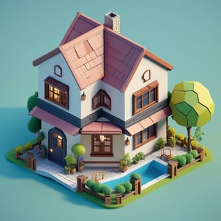 cute 3D isometric model of rakit house | blender render engine niji 5 style expressive,3d isometric,3d style,