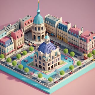 cute 3D isometric model paris city | blender render engine niji 5 style expressive,3d isometric,3d style,