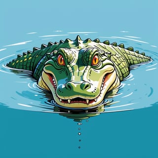 Alligator emerging from water, telephoto lens (in the combined style of Mœbius and french comics), (minimal vector:1.1), simple background,s4lma,