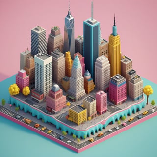 cute 3D isometric model new york city | blender render engine niji 5 style expressive,3d isometric,3d style,