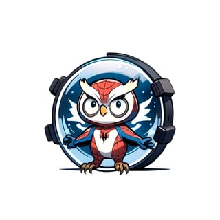 centered, ((solo)), digital art, full body, | ((cute of owl)), chibi, black and blue sky futuristic, neon lights, | (white background:1.2), simple background, | (symetrical), Animal, (use spiderman costume)