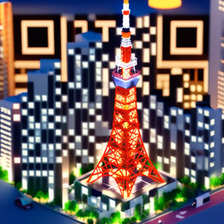 cute 3D isometric model of tokyo tower at night | blender render engine niji 5 style expressive,3d isometric,3d style,