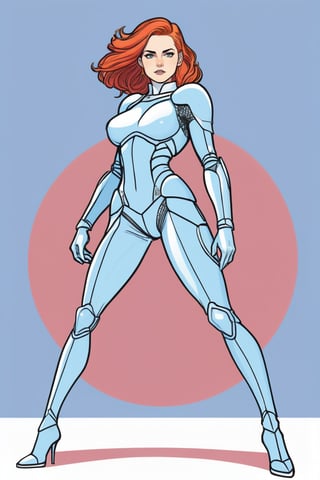 (in the combined style of Mœbius and french comics), (minimal vector:1.1), full shot of woman, ((full body)), simple background, wearing sexy armor suit, DonMM1y4XL, kristen stewart,disney pixar style