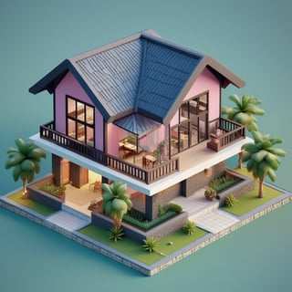 cute 3D isometric model of bolon house north sumatera | blender render engine niji 5 style expressive,3d isometric,3d style,