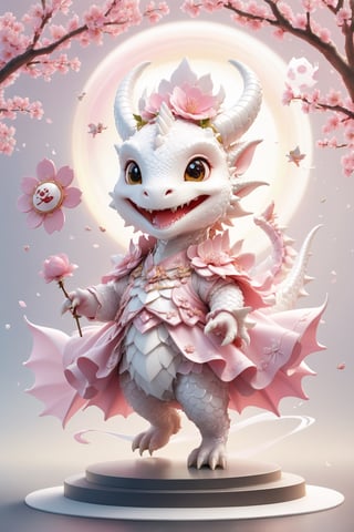  portrait of cute dragon,(dynamic  pose), high quality,(happy atmosphere) ,,smile, , (wind effect), cherry_blossom background,sun light,(full body image:1.5),more detail XL,,cute dragon,sticker