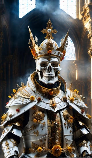 (((Top Quality: 1.4))), (Art by Giuseppe Arcimboldo),,(Unparalleled Masterpiece),(Ultra High Definition),(Ultra-Realistic 8k CG),cyborg evil priest , horror, highly detailed embellished white Vestment, highly gold detailed priest's crown , in dark ruins of church,8 life size, eerie white light penetrating makes gradient of shadows and adds depth to images, (magic mysterious background,, glowing particles, ethereal fog, faint darkness), hype realistic cover photo awesome full color, Cinematic, (hyper detail: 1.2),, perfect anatomy,more detail XL,Leonardo Style,cyborg style,detailmaster2,((full body image:1.8)),cyborg