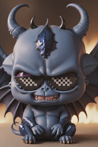 Hyper-realistic, Cinematic Render, fantasy movie, chibi satan,tiny, ((very cute)) demon boy, big head, very large eyes , large pointy ears, ((dark blue skin, scaly)), prince of demon,dark black hair, (devil wings on his back), ((tiny shiny black horns)), demon tail, freckles, chubby, shy giggle, piercing purple eyes, warpaint, sitting on the throne, necklaces, bracelets, bone headdress, inside dark fantasy palace, torches, bone decorations, ,Monster,IncrsXLDealWithIt