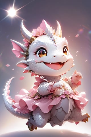  portrait of cute dragon,(dynamic jumping pose), high quality,(happy atmosphere) ,lens_flare,smile, , (wind effect), cherry_blossom background,sun light,(full body image:1.5),,cute dragon