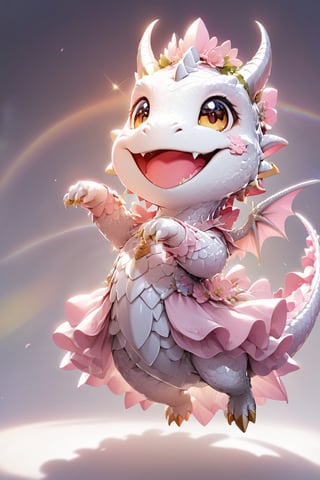  portrait of cute dragon,(dynamic jumping pose), high quality,(happy atmosphere) ,lens_flare,smile, , (wind effect), cherry_blossom background,sun light,(full body image:1.5),,cute dragon