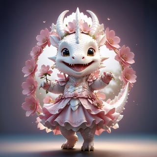  portrait of cute dragon,(dancing  pose), high quality,(happy atmosphere) ,,smile, , (wind effect), cherry_blossom background,sun light,(full body image:1.5),,,cute dragon,