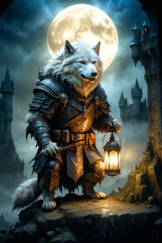 (((Top Quality: 1.4))), (Art by jean baptiste monge),(Unparalleled Masterpiece),(Ultra High Definition),(Ultra-Realistic 8k CG),chiaroscuro,white werwolf,king of werwolves massive mascular body ,fluffy body ,8 life size, in dark medieval castle,horror , eerie moon light makes gradient of shadows and adds depth to images, (magic mysterious background,highly detailed baclgound, glowing particles, ethereal fog, faint darkness), hype realistic cover photo awesome full color, Cinematic, (hyper detail: 1.2), perfect anatomy,more detail XL,Leonardo Style,,detailmaster2,((over waist image:1.8)),,realistic,3d toon style,xxmix_girl,xxmixgirl,monster