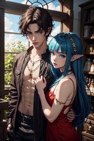 human_prince_with_brown_hair and fairy_elf_princess_with_blue_hair