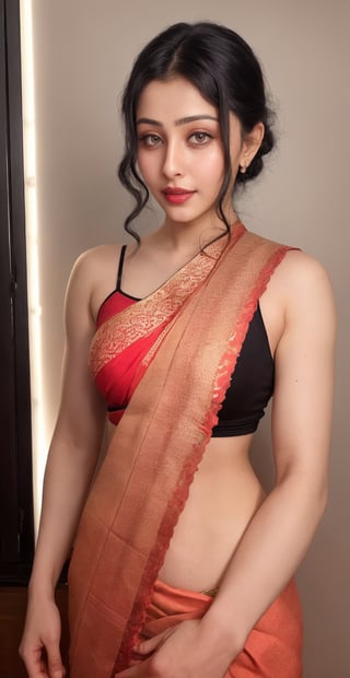 Hourglass figure, Raw photo of (28yo Kerala Beautiful young woman:1.1) (best quality, highres, ultra-detailed:1.2), vibrant colors, glowing dimond, glowing eyes, realistic Raw photo, realistic lighting, traditional saree:2,  exotic beauty, mesmerizing eyes, elegant jewelry, girl ,Muscular female body