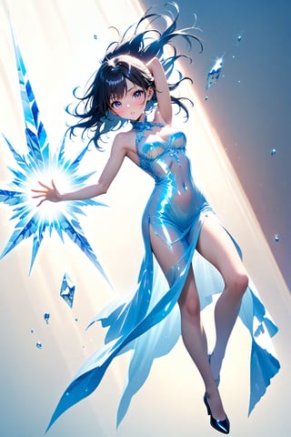 full body, 1 beauty girl, solo, dynamic pose, Ice Dress