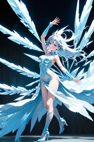 full body, 1 beauty girl, solo, dynamic pose, Ice Dress