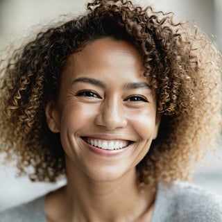 Retrato de una mujer sonriendo con un fondo alegre,close up