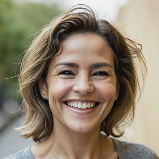 Retrato de una mujer sonriendo con un fondo alegre,close up