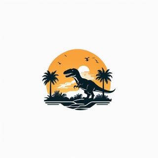 Create a minimalist and simple negative space logo of a T-rex in a park. Use clean lines to depict the silhouette of a otter with a subtle play of positive and negative spaces to enhance depth. Incorporate minimalistic foliage to highlight the prehistoric atmosphere. Capture the essence of Jurassic park with monochromatic tones, conveying a sense of mystery and awe, typography, conceptual art, illustration