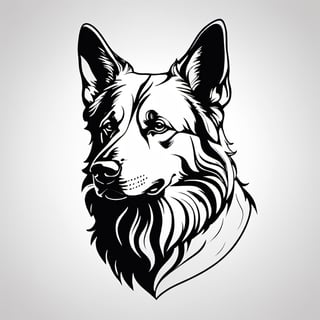 minimal one line art, disappearing points, german shepherd, minimalism, minimalist, monochrome, vector, illustration