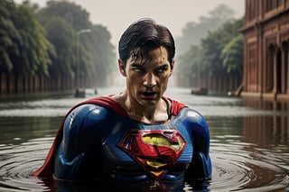 medium long shot of Superman drenched in water in india ,simultanneously show superman intense facial expression as well as body language that shows he is ready to fight .Backlight the subject in such a way to emphasie the chiselled physique of a superman. The light must be gentle that subtly separates the subject from the backdrop.
The picture is taken from sony fx6 and lens of 50mm extremely cinematic , sperating the subject from the background,potcoll