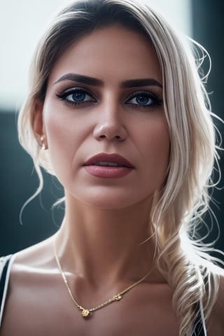 sarabala,  Best Quality,  Masterpiece,  Ultra High Resolution,  (Realisticity: 1.4),  Original Photo,  1Girl,  black Eyes, blond_hair,  Off-the-Shoulders,  Cinematic Lighting