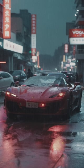 Low Quality film､glitch Noise､photo is not clear､
Accidentally photo footage, close-up shoot, complex background, red light, car, sports car, night, low light, rain, city, dynamic shoot, ghost person, Vogue, 