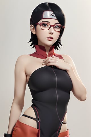 realistic, beutifull girl, short black hair, half body image, natural_background ,sarada