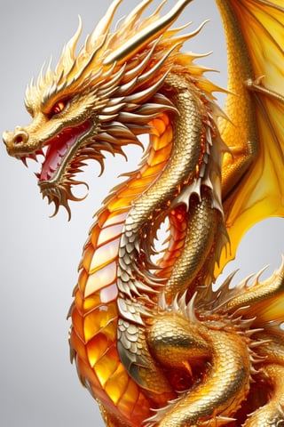  high_resolution, high detail, dragon sculpture art, glass art, glass style,  Gric, Dragon, shin, glow,golden dragon