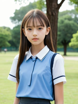 a half-body portrait photo of a fashion model, (age 12-15:1.2), (dynamic pose:1.3), upper body, close up, gorgeous face, highly detailed face, smooth soft skin, looking at viewer, (from side:0.9), make up, (pubescent girl, short girl, slender girl, very thin:1.2), (summer school uniform:1.1), (outdoors, in deserted park, in the morning, dark background:1.4),

More Reasonable Details,