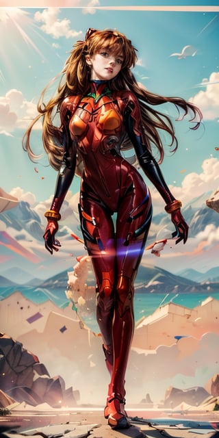 (masterpiece, best quality), lora:souryuu_asuka_langley:1, ,souryuu_asuka_langley, plugsuit, bodysuit, interface headset, red bodysuit, hair between eyes, pilot suit, (best quality, masterpiece, colorful, dynamic angle, highest detailed)(Asuka Langley), upper body photo, fashion photography of cute red long hair girl (Asuka Langley), dressing high detailed Evangelion red suit (high resolution textures), transparent clothes, see-through_clothes, perfect nipples, in dynamic pose, bokeh, (intricate details, hyperdetailed:1.15), detailed, sunlight passing through hair, backlight, colorful art background, (official art, extreme detailed, highest detailed), only face ,sports bra