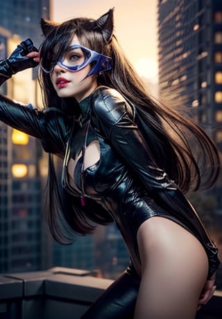asian girl, sexy smile, batman catwoman by the - girl - who - is - a - catwoman, cat girl, catgirlmarin kitagawa fanart, portrait of a female anime hero, anime woman fullbody art, looking at the camera,
Background Gotham City,Batman Catwoman in a black suit stands in the middle of the city, Extremely detailed Artgerm, Catwoman, Catwoman, Style Artgerm, wojtek fus, IG model | Art germ,（realisticlying）,（hentail realism）,（tmasterpiece：1.2）,（best qualtiy）,（Hyper-detailing）,（8K,4K,）,（full body shot shot：1,（Detailed face）,largeeyes,beautiful goddess woman,putting makeup on,s the perfect face,Perfect lighting,1girl,DC Super Hero Movie,Catwoman in Batman,neko girl,brunette color hair,（Catwoman Selina Kyle）,long dark brown detailed hair, perfect hands,（Hands stretch out sharp claws）,Death glow,Serious smile look,Hand with long claws outstretched,The whole body is wrapped in a vinyl,tight leather clothes,Sexy set,（Openwork onesies）,high-heels,Thin waist and thick hips,long leges,medium boob,（Glowing skin）,Glowing skin,The wind blows to the top,White aura of power,light brown pupills,Gravel background,Broken ground,Full moon in downtown Gotham,（finelydetailedskin：1.3）,cinematric light,edge lit,超高分辨率,Best shadow,delicated,Stroll through the high-rise buildings of Gotham