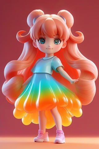 Detailed plastic material, best quality, (very detailed model), (best quality), octane rendering, ray tracing, very detailed, 3D toy, exaggerated giant hair, Asuka langley and Rei ayanami (full body ) (3D hair,  ((kids)), beautiful eyes, cute big eyes, cute face, pastel colors gradient, fluorescent translucent, colorful, plastic, children, transparent, product design , glowing jelly, delicate cute plastic, aesthetic light and shadow 3d, digital art, translucent plastic bubblegum, close-up, 3d, super detailed, generate front view, side view, rear view triple view, borderless, c4d, Octane rendering, Blender , HD, full body, smile, tshirt design, 