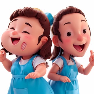 2 girls, Cute chubby girl and slim girl, chef logo, Smile and cute pose ,chef, cute style, tiny, Head large, dark brown hair, white apron, 3d rendered, Cute style, Pokemon Style, cinematic texture, shame, pokemon, movie light, Brilliant lightning, salama, cool, clean white background, Ray tracing, Premium Colors, upper body 3D models,  fashion blind box toys. (full body:1.2), chibi, small eyes, Mexican colors