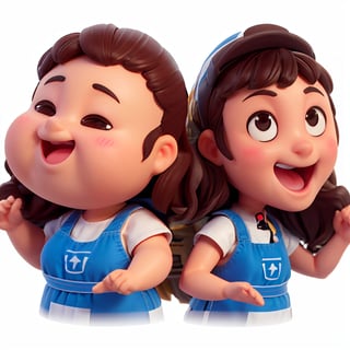 2 old girls, Cute chubby girl and slim girl, chef logo, Smile and cute pose ,chef, cute style, tiny, Head large, dark brown hair, white apron, 3d rendered, Cute style, Pokemon Style, cinematic texture, shame, pokemon, movie light, Brilliant lightning, salama, cool, clean white background, Ray tracing, Premium Colors, upper body 3D models,  fashion blind box toys. (full body:1.2), chibi, doll eyes, Mexican colors, 