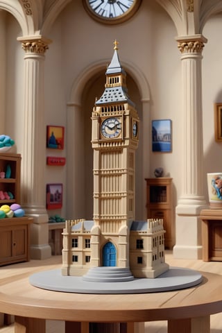 Big Ben in a realistic model made entirely of plasticine, minimal architectural details very meticulously detailed, very realistic material texture, perfect shadow projection, perfect light effects and contrast, realism pushed to the extreme, perfect intrinsic details, different tones of material achieving unparalleled harmony and realism, masterpiece, divine, cinematic, ultrarealistic, hyperrealistic,play-doh style,sculpture, clay art, centered composition, Claymation,claymation,detailed background leaving room for the central image,sharp focus,Building,photorealistic,House,SDXL,Futuristic