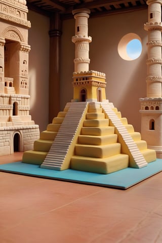 Chichen Itza in a realistic model made entirely of plasticine, minimal architectural details very meticulously detailed, very realistic material texture, perfect shadow projection, perfect light effects and contrast, realism pushed to the extreme, perfect intrinsic details, different tones of material achieving unparalleled harmony and realism, masterpiece, divine, cinematic, ultrarealistic, hyperrealistic,play-doh style,sculpture, clay art, centered composition, Claymation,claymation,detailed background leaving room for the central image,sharp focus,Building,photorealistic,House,SDXL,Futuristic