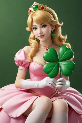 A beautiful Princess peach holds (a big shamrock), happy, super mario theme,
photorealistic:1.3, best quality, masterpiece,MikieHara