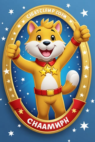 A vibrant, golden badge featuring a cheerful mascot, Champ, standing triumphantly with a thumbs-up gesture and an arm raised in victory, set against a bright blue background with subtle gradient effect. Champ's bright yellow outfit is adorned with shiny stars and a bold, red W emblem on the chest, symbolizing achievement and excellence. The badge's center is slightly rounded, giving it a friendly, approachable feel. In the top-left corner, the words You Did It! are written in bold, white font, completing the design.,MagMix Girl