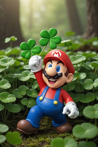 A super mario is picking up a shamrock, 
photorealistic:1.3, best quality, masterpiece,MikieHara