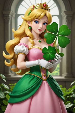 A beautiful Princess peach holds (a big shamrock), happy, super mario theme,
photorealistic:1.3, best quality, masterpiece,MikieHara