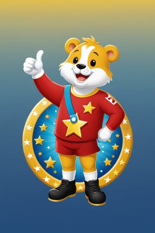 A vibrant, golden badge featuring a cheerful mascot, Champ, standing triumphantly with a thumbs-up gesture and an arm raised in victory, set against a bright blue background with subtle gradient effect. Champ's bright yellow outfit is adorned with shiny stars and a bold, red W emblem on the chest, symbolizing achievement and excellence. The badge's center is slightly rounded, giving it a friendly, approachable feel. In the top-left corner, the words You Did It! are written in bold, white font, completing the design.
