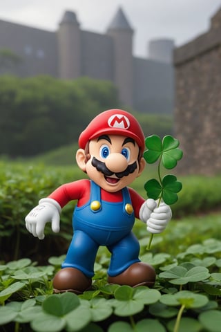 A super mario is picking up a (shamrock), 
photorealistic:1.3, best quality, masterpiece,MikieHara