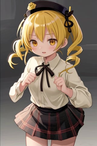 Create a stunning, high-resolution masterpiece of a solo young Japanese girl, around 6 years old, with blonde hair styled in twin drills and twintails, adorned with a cute hair ornament. Her bright yellow eyes sparkle with innocence and curiosity. She wears a traditional Japanese police uniform, including a collared shirt, pleated skirt, and a police cap. Her expression is one of playfulness and wonder, capturing the charm and energy of a young child. Generate an image that is highly detailed and visually striking, with a focus on the character's youthful innocence and endearing personality. Highly detailed, masterpiece, 8K, 3D, photorealistic, 1 girl, solo, young, female, Japanese, police uniform, police cap, playful expression, curious.