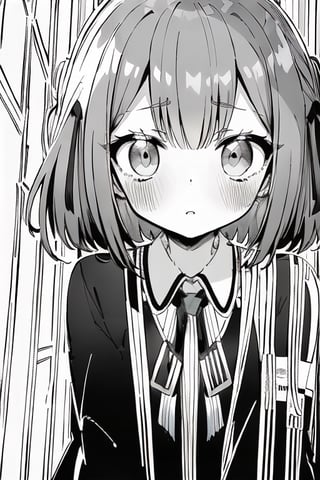 (black and white line art:1.57),1girl, Solo, School_uniform, 