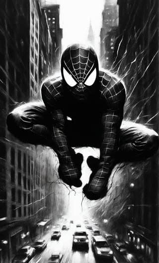 score_9, score_8_up, score_7_up, score_6_up, CharcoalDarkStyle, New York City, facing fears, splashes of dark black to faint light grey, Tom McFarlane, Urban Comics, lost, solo, Spiderman swinging from the sky, with combat weathered suit,, source_anime, Poorly_lit, Dark, Shadows, sadness, confusion, depravade, crawling, begging the skies for help, dark, sketch, drawn with charcoal, monochrome, black and white, (Masterpiece:1.3) (best quality:1.2) (high quality:1.1) 