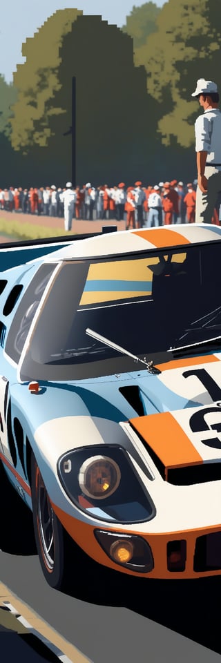Ultra detailed, Ford GT40 1966, on a pit stop of 1966 Le Mans 24H, style,pixel art,pixel